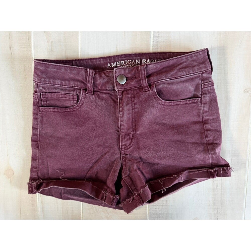 American Eagle Womens Size 4 Super Stretch High Rise Shortie Burgundy Shorts